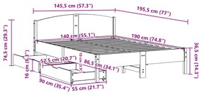 Cama sem colchão 140x190 cm madeira de pinho maciça branco