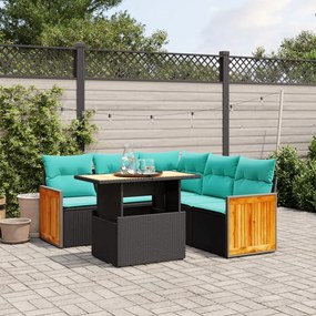 vidaXL 6 pcs conjunto de sofás p/ jardim c/ almofadões vime PE preto