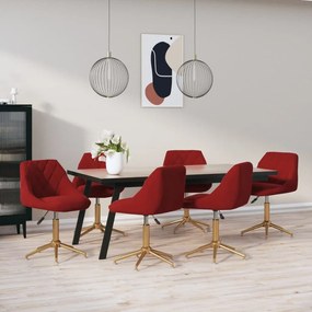vidaXL Cadeiras de jantar giratórias 6 pcs veludo vermelho tinto