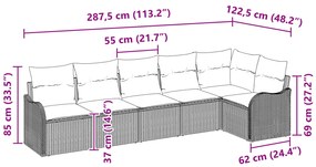 Conjunto de Sofá de Jardim 6 Peças com Almofadas Rattan Sintético Marr
