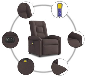 Poltrona reclinável massagens elétrica tecido castanho-escuro