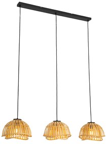 Candeeiro de suspensão oriental preto com bambu natural 3 luzes - Pua Oriental