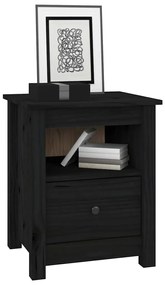 Mesa de cabeceira 40x35x49 cm madeira de pinho maciça preto