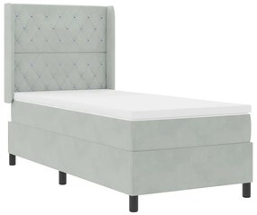 Cama Box com Colchão &amp; Luz LED Cinza Claro 100x200 cm Veludo
