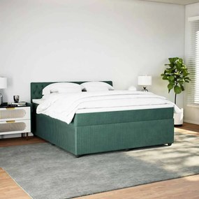 vidaXL Cama com molas/colchão 180x200 cm veludo verde-escuro