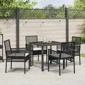 Conjunto de Jantar de 5 Peças com Almofadas Rattan Preto