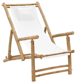 vidaXL Cadeira de terraço em bambu e lona branco nata