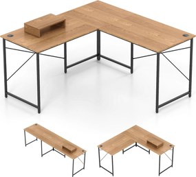 Secretária em L de 150 x 150 x 75 cm, reversível, com suporte para monitor amovível e sistema de organização de cabos, para escritório em casa, na cor