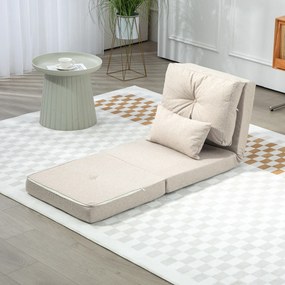 Poltrona-sofá-cama convertível de 1 lugar com 1 almofada e encosto ajustável, bege