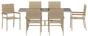 Conjunto de Jantar de Jardim de 7 Peças Bege em Poli Rattan