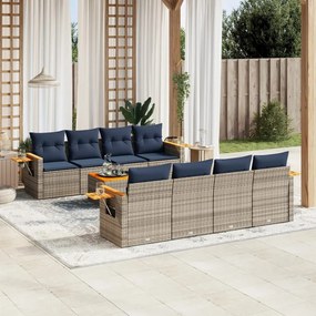 vidaXL 9 pcs conjunto sofás p/ jardim c/ almofadões vime PE cinzento