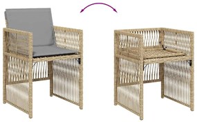 Cadeiras de jardim com almofadões 4 pcs vime PE bege misturado