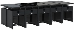 11 pcs conjunto de jantar p/ jardim c/ almofadões vime PE preto