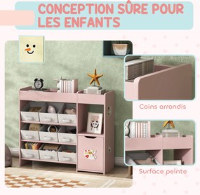 Móvel de arrumação infantil 92 x 30 x 80 cm estante para brinquedos com 9 gavetas em tecido e armário, cor-de-rosa