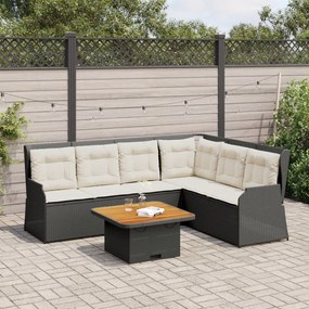 5 pcs conjunto lounge de jardim c/ almofadões vime PE preto