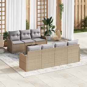 Conjunto de Sofá de Jardim de 8 Peças com Almofadas Bege de Rattan PE