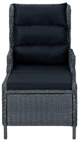Cadeira jardim reclinável c/ apoio pés vime PE cinzento-escuro