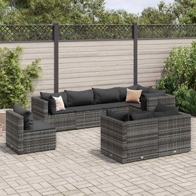 vidaXL 8 pcs conjunto lounge de jardim c/ almofadões vime PE cinzento
