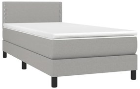 Cama box spring c/ colchão e LED 90x190 cm tecido cinza-claro