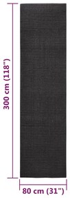 Tapete sisal natural 80x300 cm preto