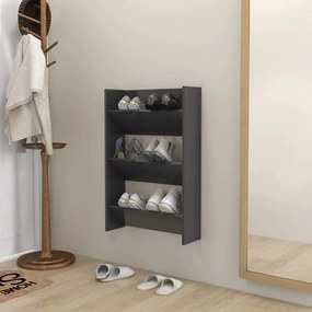 vidaXL Sapateira de parede 60x18x90 cm contraplacado cinzento
