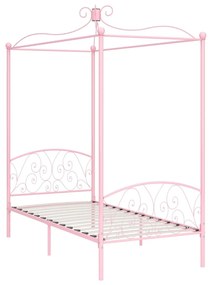 Estrutura de cama com dossel 100x200 cm metal cor-de-rosa