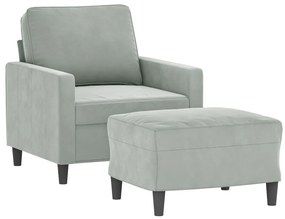 Poltrona com apoio de pés 60 cm veludo cinzento-claro