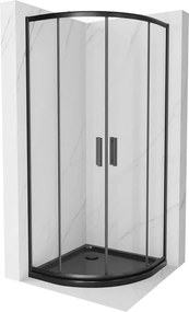 Mexen Rio cabine de duche semicircular 80 x 80 cm, transparente, preta + base de duche Flat, preta - 863-080-080-70-00-4170B