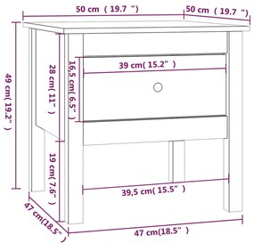 Mesa de apoio 50x50x49 cm pinho maciço preto