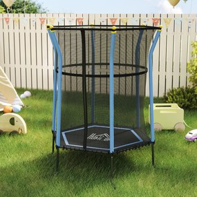 Trampolim infantil Ø 1,63 x 1,9 m com rede de segurança, porta com fecho de correr e 6 postes almofadados incluídos, azul e preto