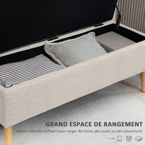 Banco com arrumação estofado com aspeto de linho para quarto, entrada ou sala de estar, capacidade de 220 Kg, 110 x 39 x 45 cm, bege