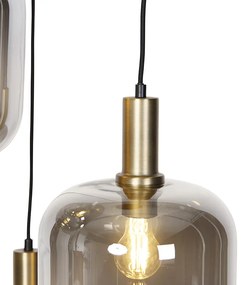 Candeeiro de suspensão de design preto com ouro com vidro fumê 3 luzes - Zuzanna Design