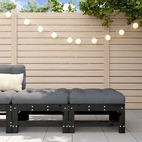 vidaXL Apoios de pés p/ jardim c/ almofadões 2 pcs pinho maciço preto