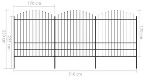 Cerca de jardim com topo em lanças (1,75-2)x5,1 m aço preto