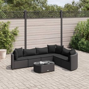 7 pcs conjunto de sofás p/ jardim c/ almofadões vime PE preto