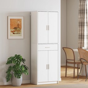 Armário de cozinha moderno com portas 60 x 35 x 180 cm, prateleiras ajustáveis e gaveta, branco