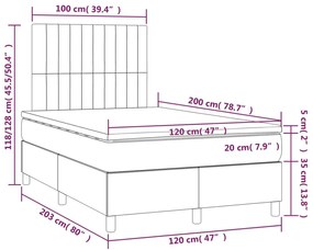 Cama box spring c/ colchão/LED 120x200 cm veludo cinzento-claro