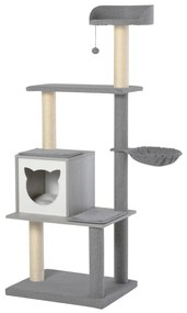 PawHut Arranhador Felinos Grande 61x49x160,5cm Torre Escalada Múltiplos Níveis Caverna Rede Postes Cinzento Espaçoso Confortável | Aosom Portugal