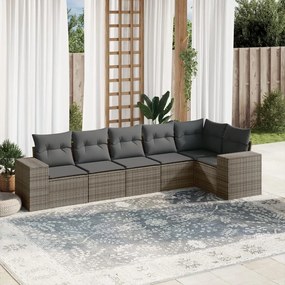 6 pcs conjunto sofás de jardim com almofadões vime cinzento