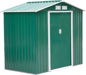 Abrigo de Jardim 213x130x185cm Abrigo de Jardim Metálico de Exterior com 2 Portas Deslizantes e 4 Janelas Verde