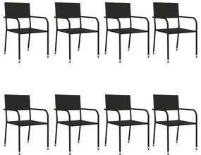 9 pcs conjunto de jantar para jardim vime PE e aço preto