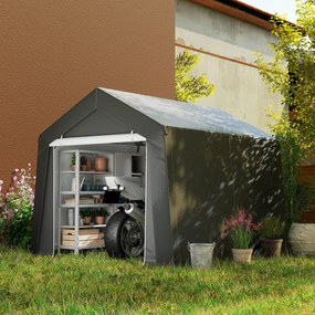 Abrigo de jardim3 x 3 m, Revestimento em lona PE de 200 g/m² portátil para exterior com estrutura em aço galvanizado e porta ampla, cinzento