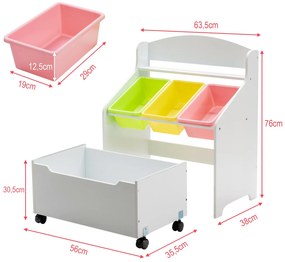 Organizador de livros e brinquedos para crianças com 3 caixas para jardim de infância e educação em casa 63,5 x 38 x 76 cm  Branco
