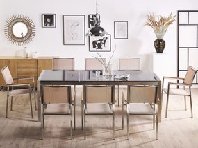 Conjunto de mesa com tampo triplo granito polido cinzento 220 x 100 cm e 8 cadeiras creme GROSSETO Beliani