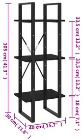 Estante c/ 3 prateleiras 40x30x105 cm pinho maciço preto