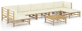 vidaXL 8 pcs conj. lounge p/ jardim em bambu c/ almofadões branco nata
