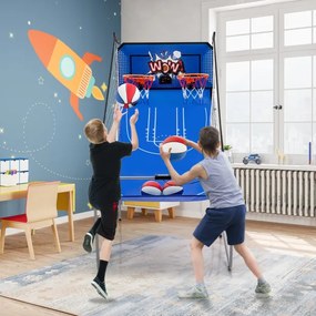 Jogo de basquetebol Placar eletrónico dobrável com 8 modos de jogo Suporte para cesto de basquetebol 206 cm Azul