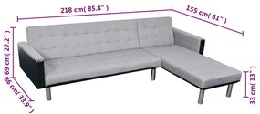 Sofá-cama em L em tecido preto e cinza