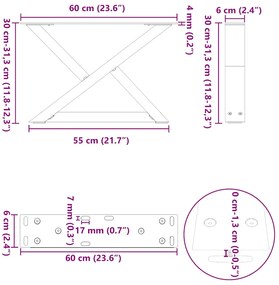 Pés para mesa de centro 2 peças, branco, 60x(30-31,3) cm, aço
