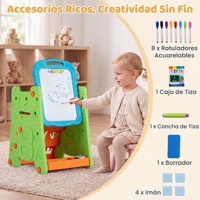 Cavalete Infantil 3 em 1 com Quadro de Dupla Face, 43 x 38,5 x 55,5 cm, Altura Regulável, Verde